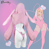 Heart Zipper Bunny Jumpsuit - Cute Knitted Bubble Sleeve Pajamas with Plush Tail