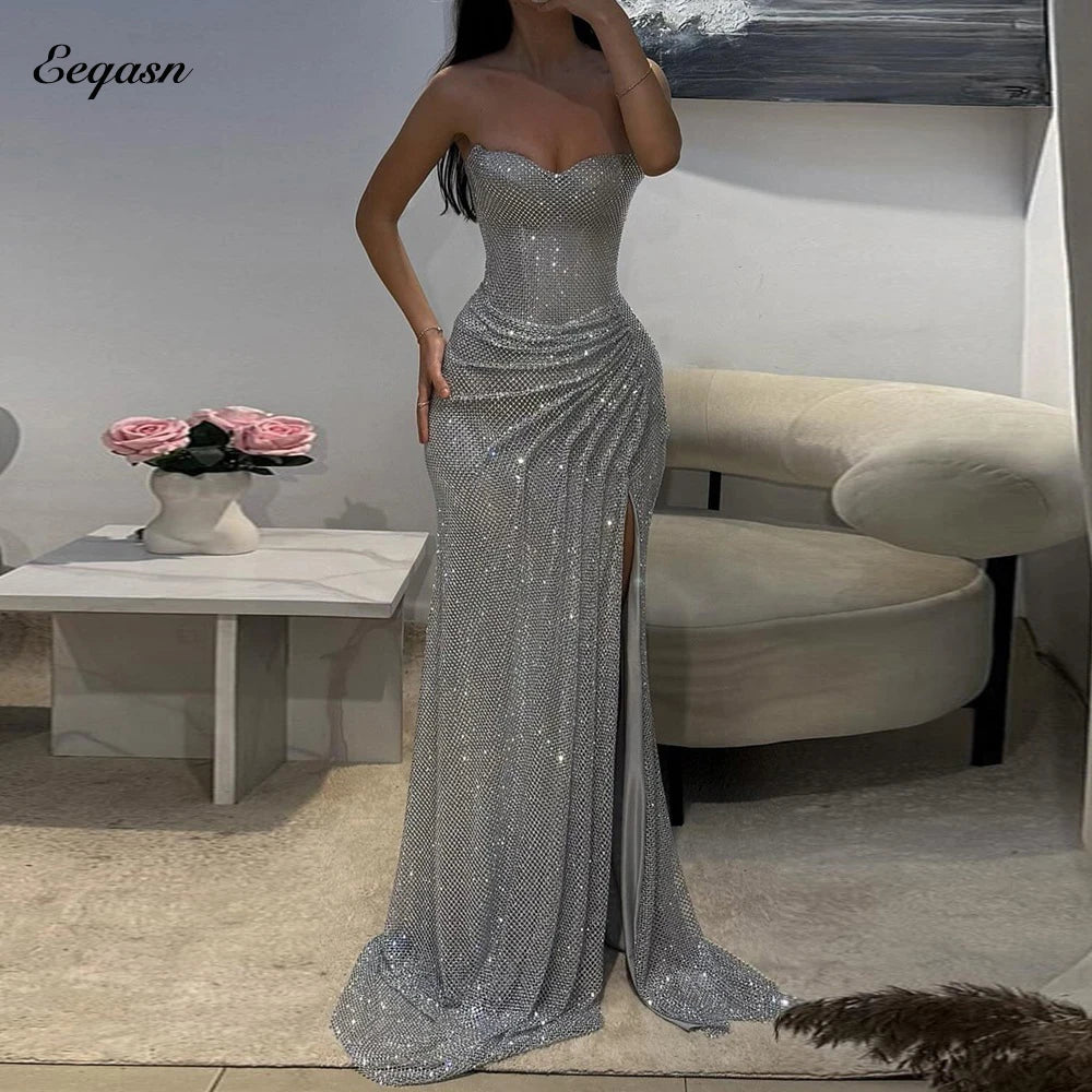 Strapless Glitter Mermaid Evening Gown | Floor-Length