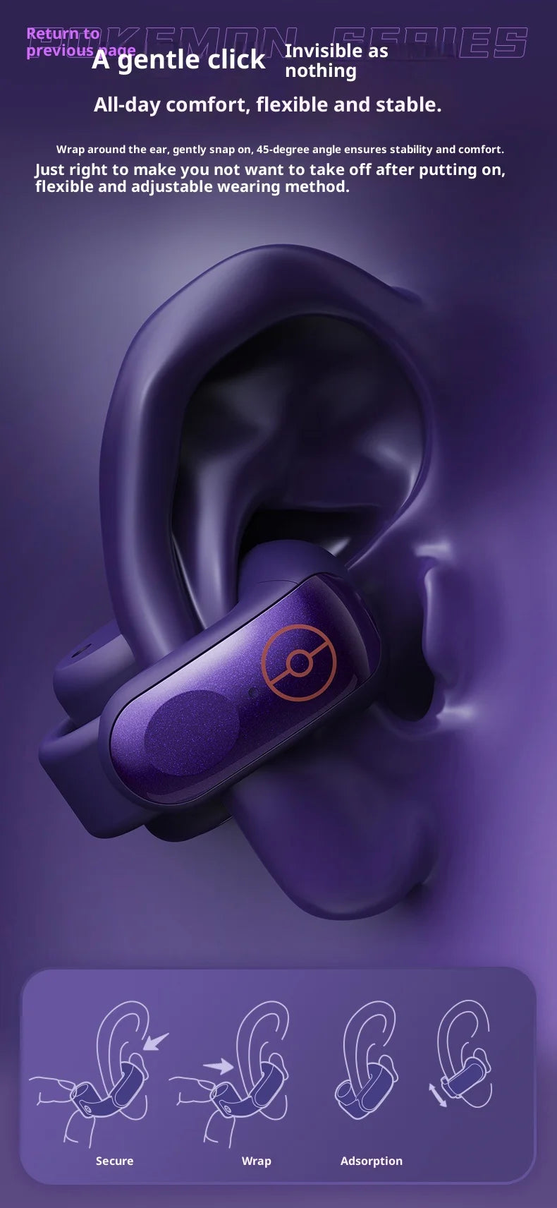 Gengar PokéMon Bluetooth Headset Ear Clip Hifi Stereo Wireless Game Sports Earbuds Long Battery Life Trendy Anime Gift