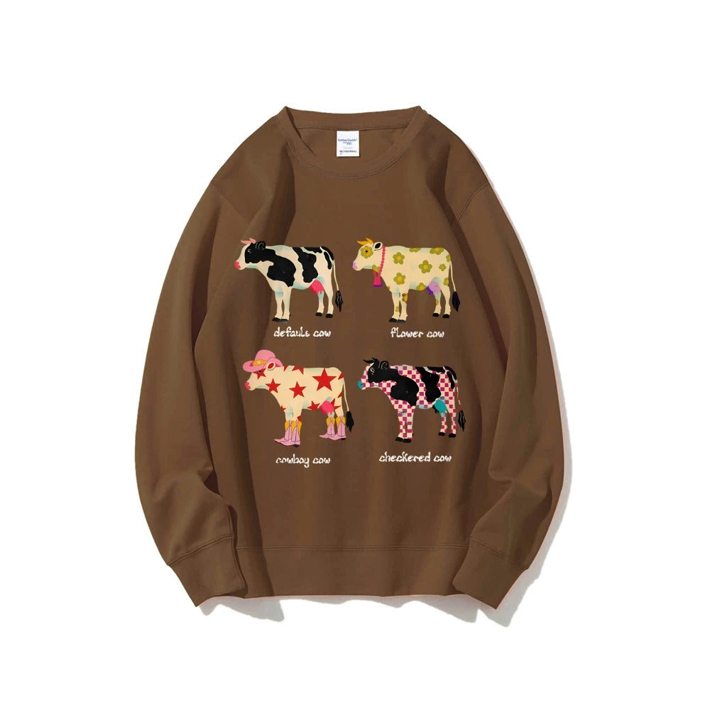 Cute Cartoon Cow Print T-Shirt Pure Cotton Washed Shoulder Round Neck Neutral Style Fashion Trend New High Quality Short Sleeves