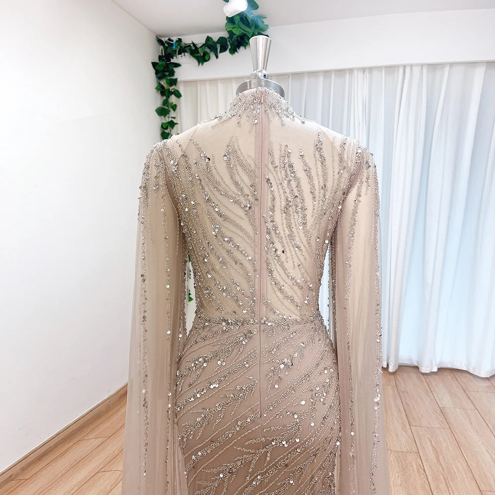 Luxury Beaded Mermaid Evening Gown | Cape Sleeve