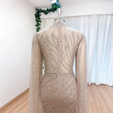 Luxury Beaded Mermaid Evening Gown | Cape Sleeve