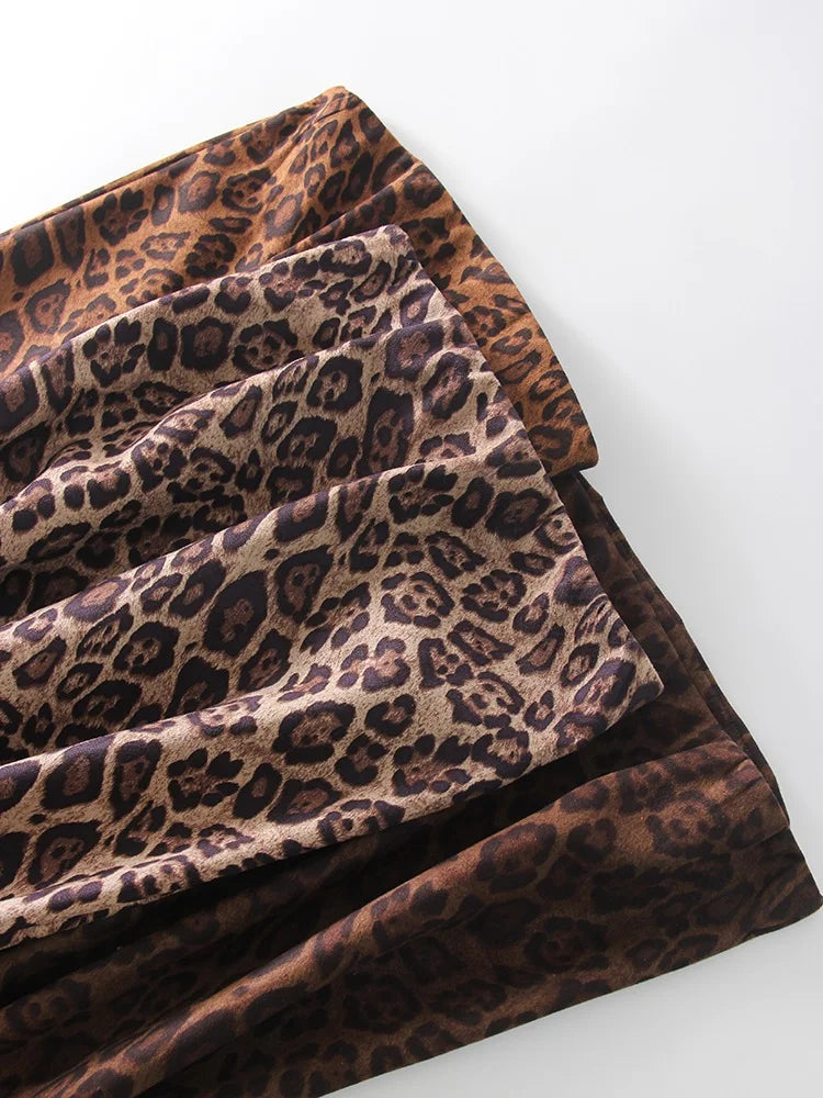 Leopard Print Suede Maxi Skirt – Women's Autumn Winter
