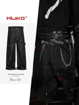 MIJKO Black Original Cow Jeans Wood Trousers Bright Line Design Comfortable Fit Workwear Casual Pants ZJ118