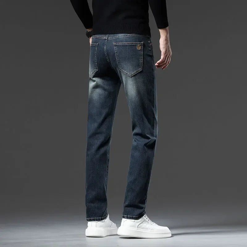 High Quality Brown Winter Jeans Men's Thickened Velvet Warm Elastic Straight Denim Pants Fashion Vintage Korean Plush Trousers