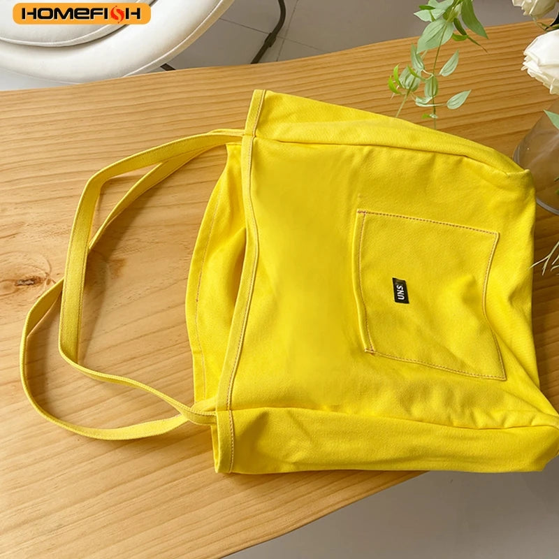 HOMEFISH High Quality Canvas Tote Bag, Women Simple Reusable Shopping Shoulder Handbag for Daily Casual Use