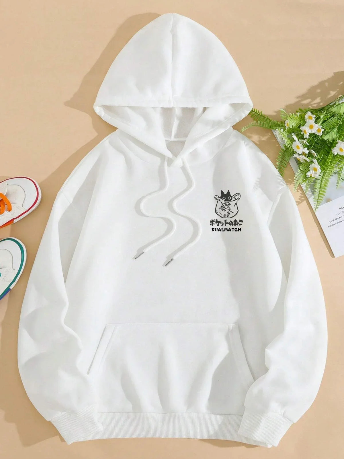 Cat Print Fleece Hoodie – Relaxed Unisex Fit