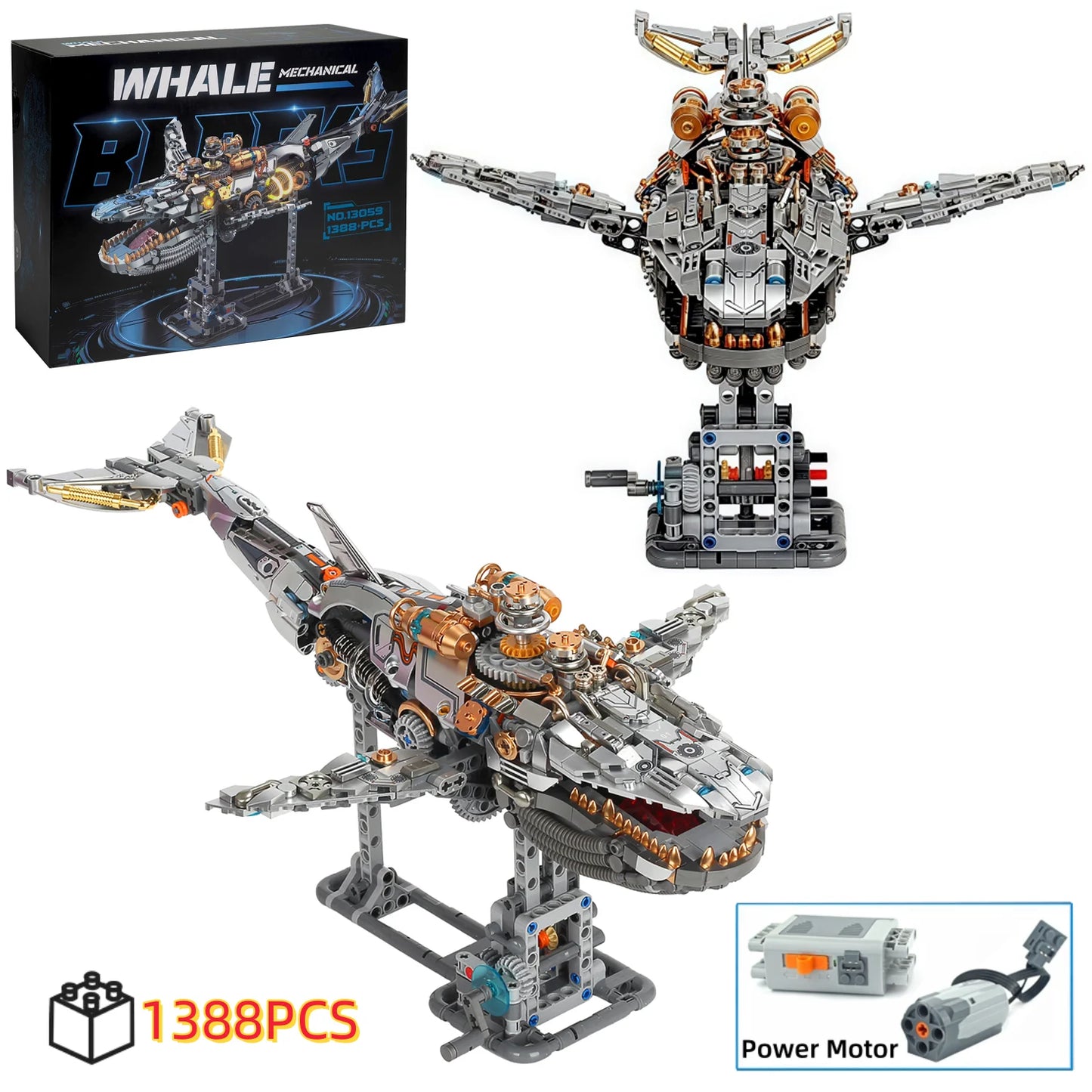 2025 MOC Mechanical Whale Building Block Model Bricks With Light DIY Desktop Decoration Kids Toys Christmas Birthday Gifts Toy