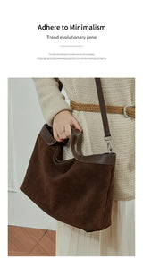 Women's Large Capacity Tote Bag 2025 New Vintage Suede Leather Spacious Crossbody Bag Commuting Versatile Trendy Premium Handbag