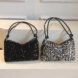 Daily Trendy V-neck Sequins Mini Underarm Bag Soft Lining, Simple Party Handbag for Women Street Matching Night Events