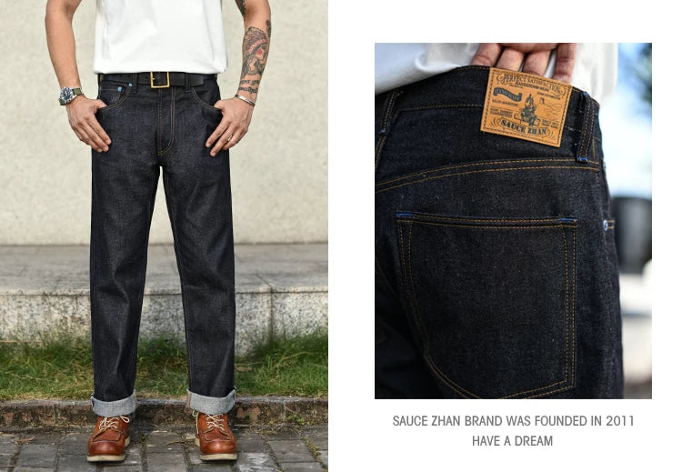 Sauce Zhan SZ6601-10OZ Men Jeans Selvedge Sanforized Denim Jeans Summer Indigo Jeans for Man Regular Fit Straight Leg 10 Oz