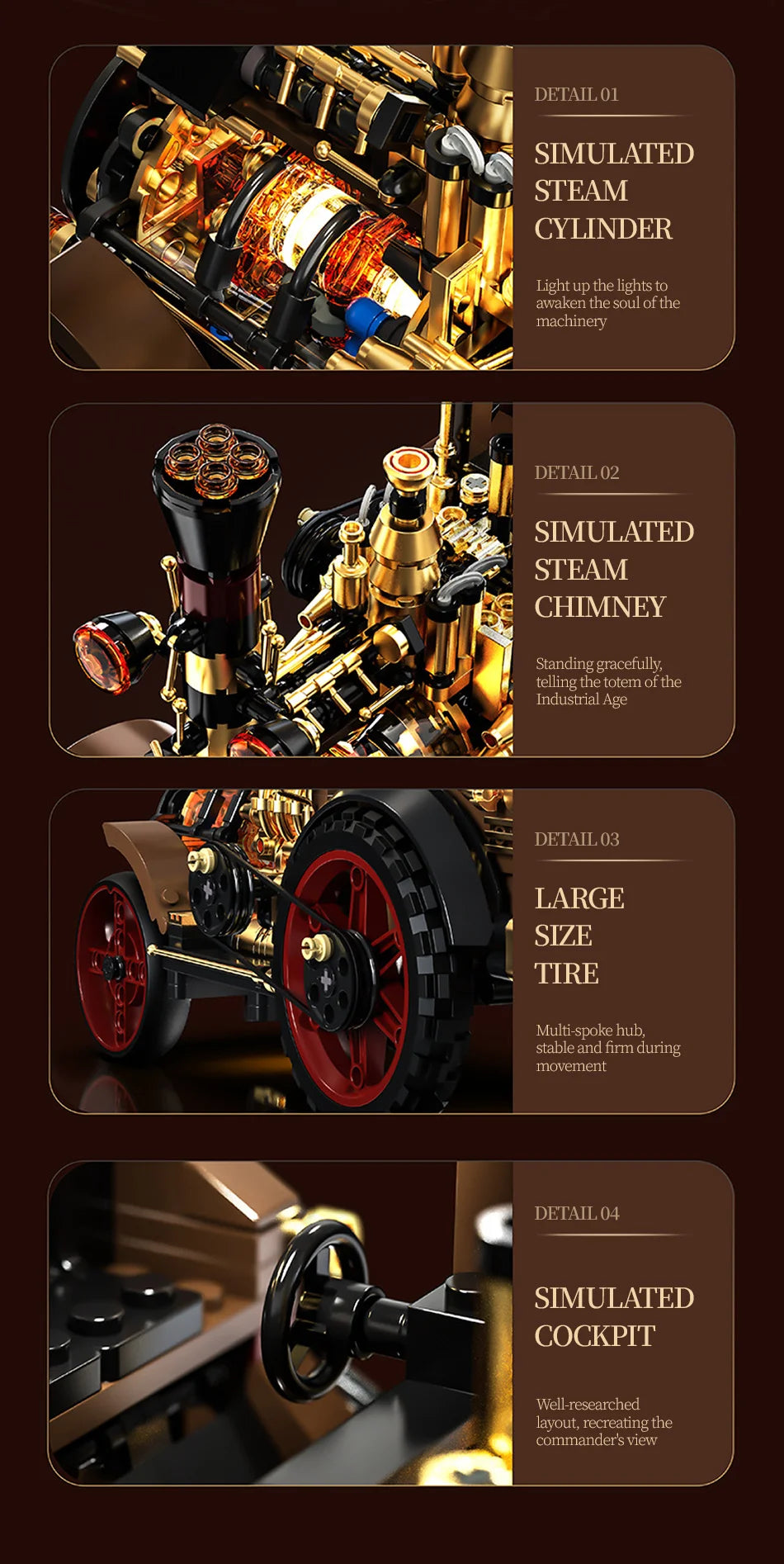 1331-Piece Vintage Steam Car Building Block Set
