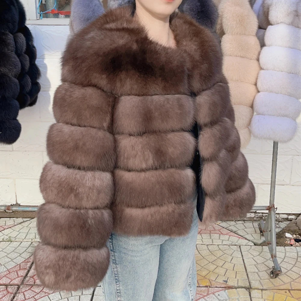 Genuine Fox Fur & Leather Winter Coat