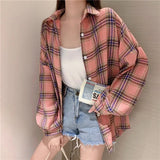 Vintage Plaid Long-Sleeve Blouse