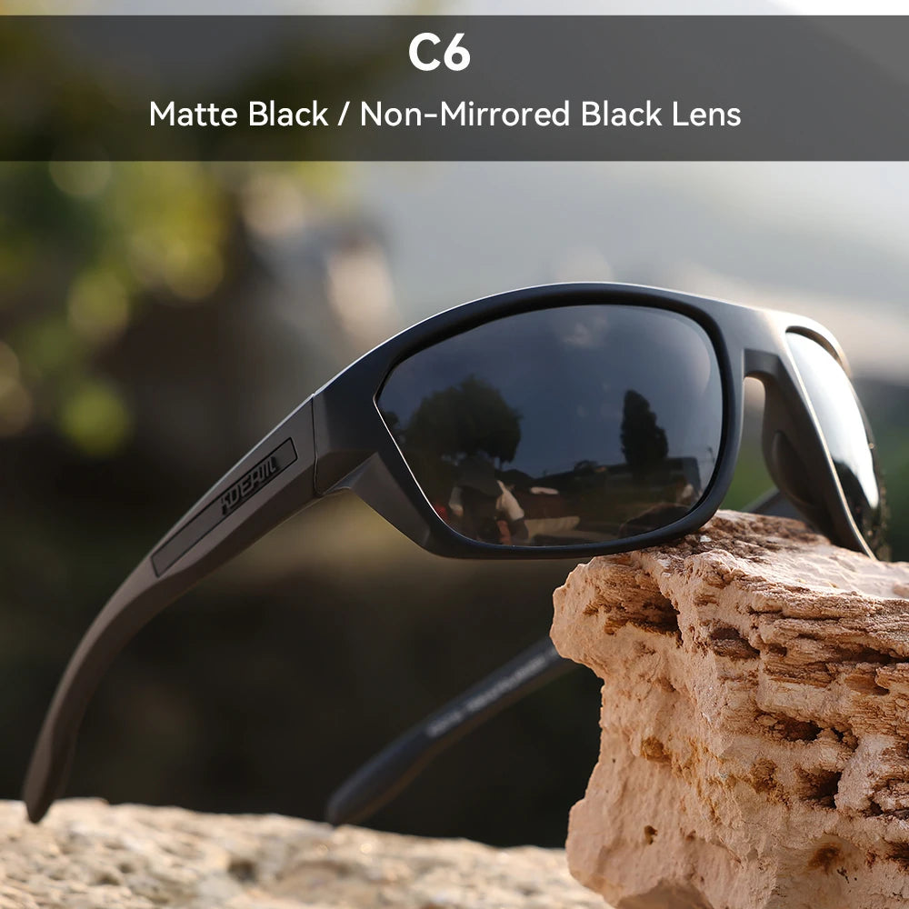 KDEAM All Black Fishing Sunglasses Polarized Performance Sports Sun Glasses For Men TR90 With Skull Case Category 3