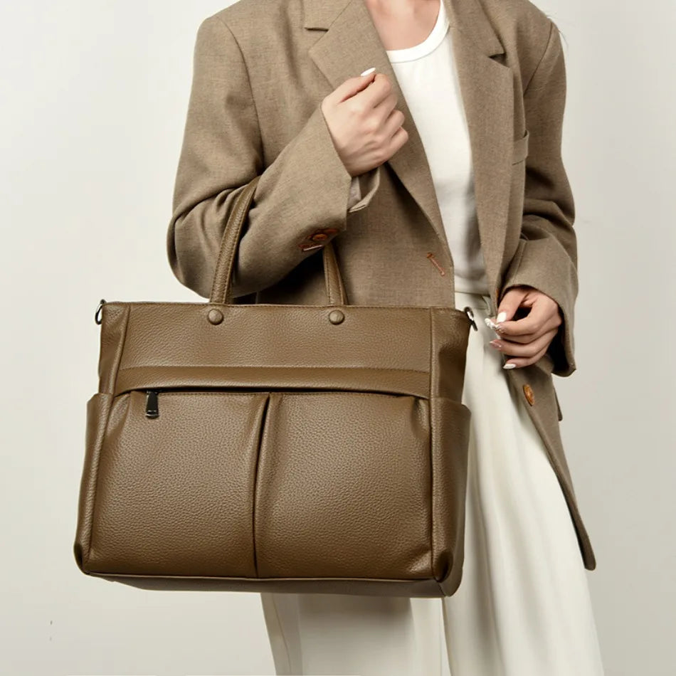 14'' Laptop Business Commuting Handbag Top Quality Materials Ladies Handbag Female Shoulder Bag Put in A4 Magazine and Notebook