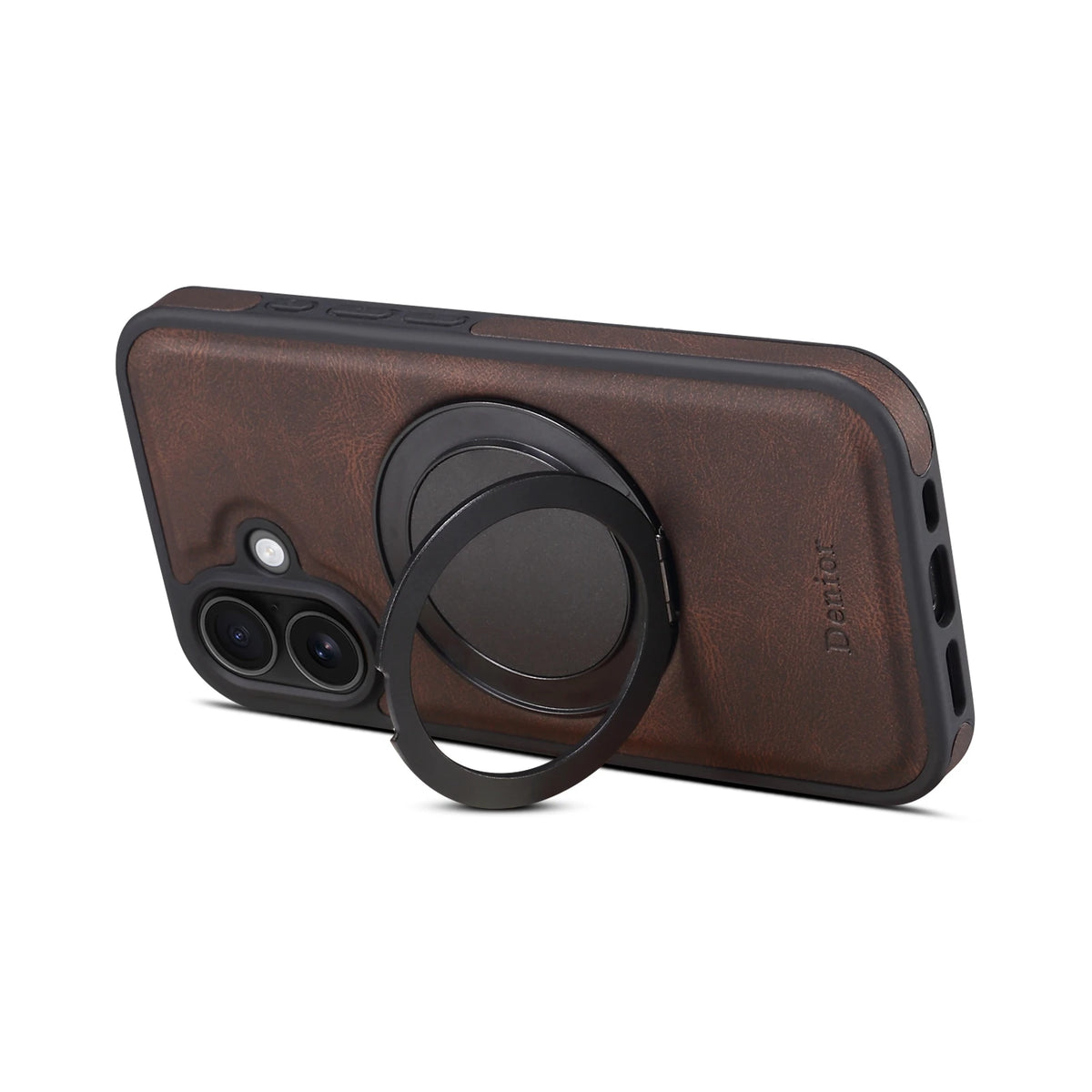 iPhone Faux Leather Case with 360° Ring Stand