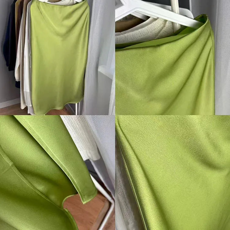Women's Satin Midi Skirt – Elegant A-Line with Slit