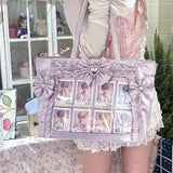 New Y2k Sweet Ita Shoulder Bag Lolita Girl Transparent Tote Bag Women Large Capacity Lace Crossbody Bag Cute DIY Display Handbag