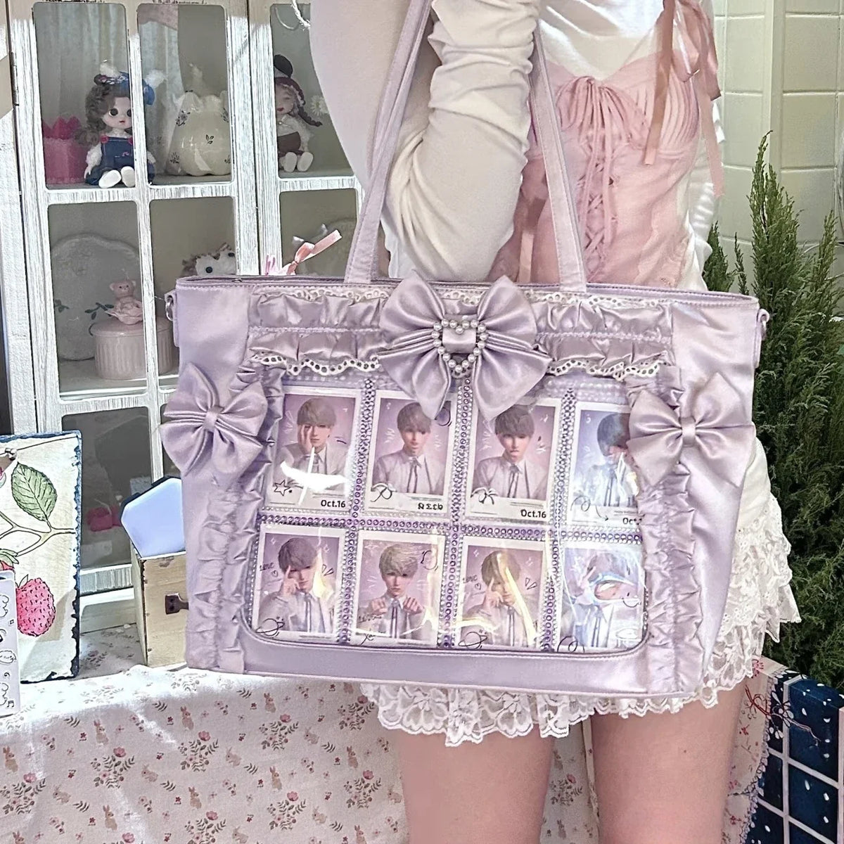 New Y2k Sweet Ita Shoulder Bag Lolita Girl Transparent Tote Bag Women Large Capacity Lace Crossbody Bag Cute DIY Display Handbag
