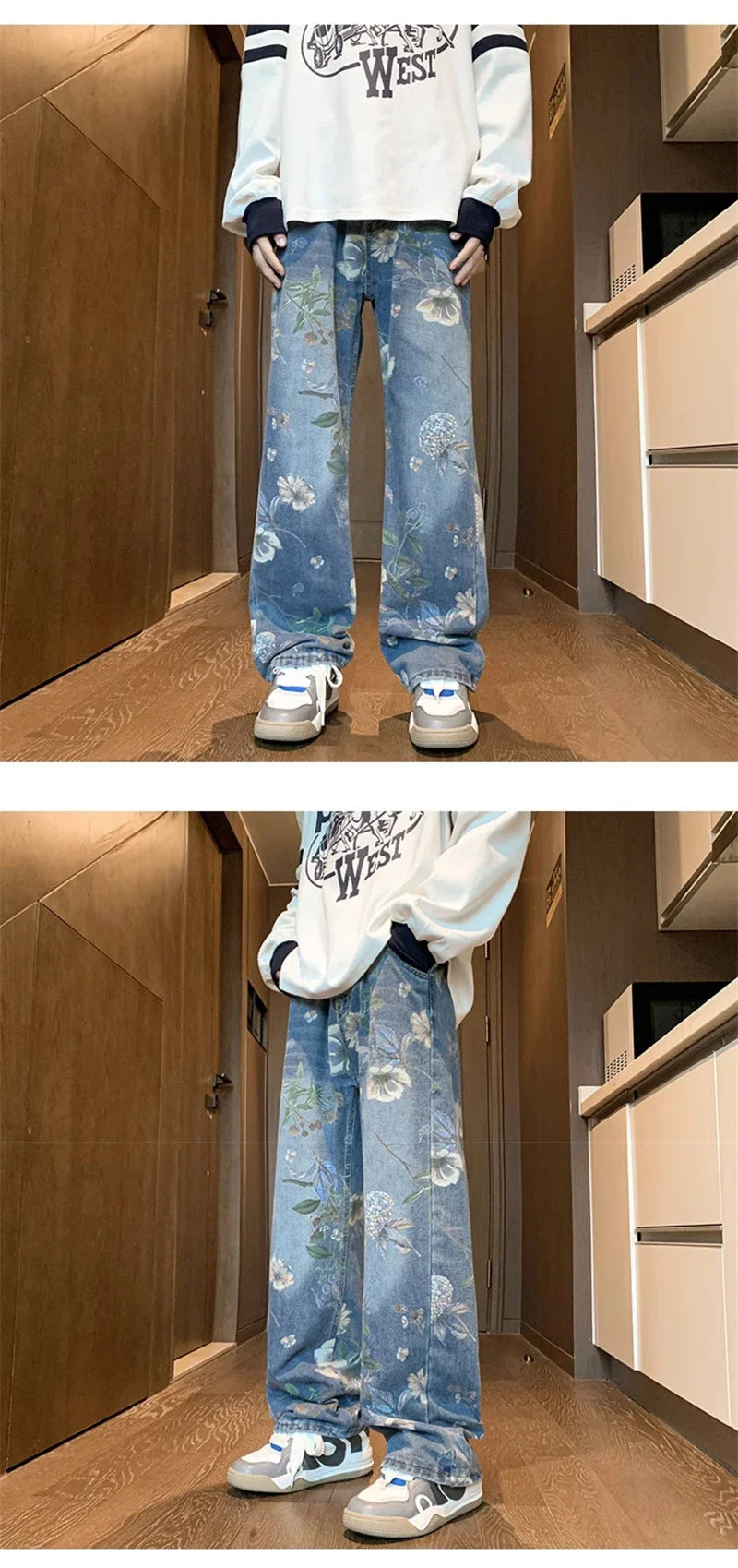 Men’s Vintage Floral Wide-Leg Denim
