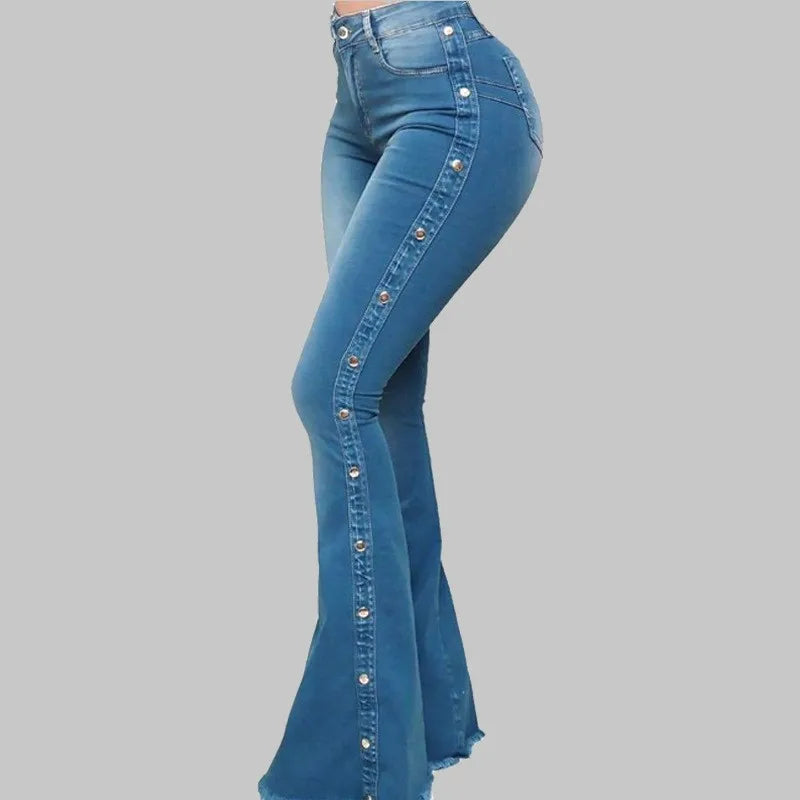 Women's High-Waist Stretch Denim Flare Pants