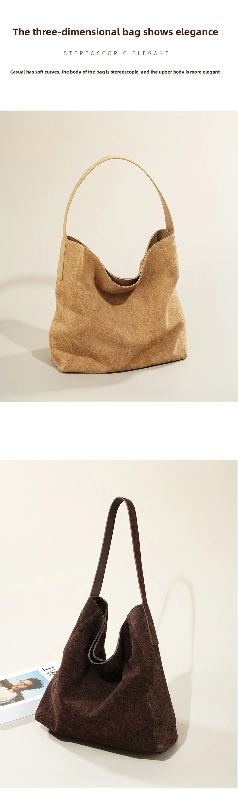 New suede velvet underarm tote bag for autumn and winter Simple large capacity first layer frosted cowhide handbag shoulder bag
