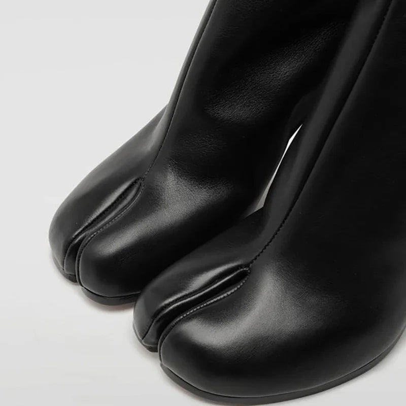 Luxury Leather Tabi Split Toe Ankle Boots - Women's High Heel