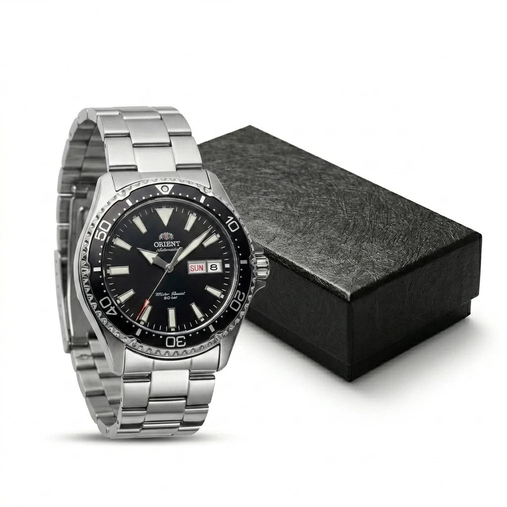 Orient Men Automatic Mechanical Diving Watch 20Bar Water Resistant Week Date Calendar Luminous Stainless Steel Sports Wristwatch