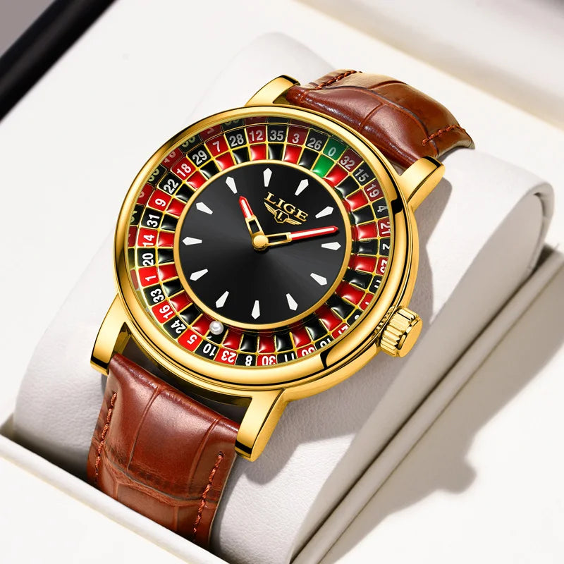 LIGE Men's Rotating Dial Quartz Watch — Luminous, Waterproof, Creative Design