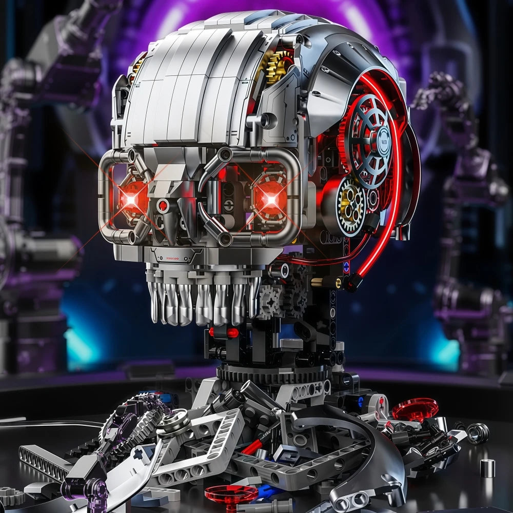 NEW 1099pcs Technical Skull Robot Building Blocks , Gear Linkage ,  Power Motor ,  Desktop Decor Collectible Gift