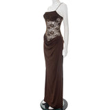 One-Shoulder Lace Gown – Sleeveless Backless Maxi Club Dress