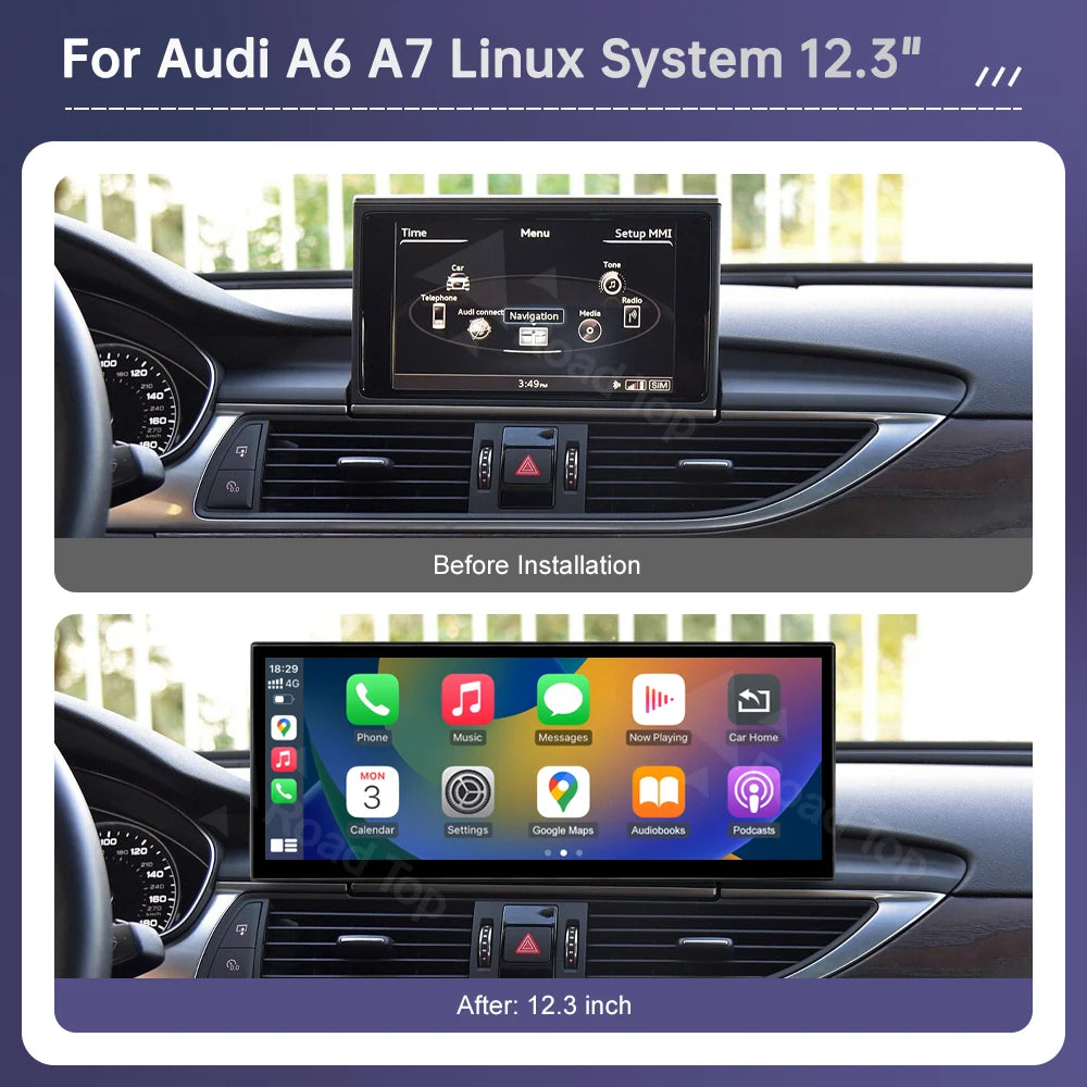 Road Top 12.3" CarPlay Screen for Audi A6 C6 A7 C7