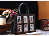 Vintage Luxury Leather Tote – Designer Cat Embroidery Shoulder Bag