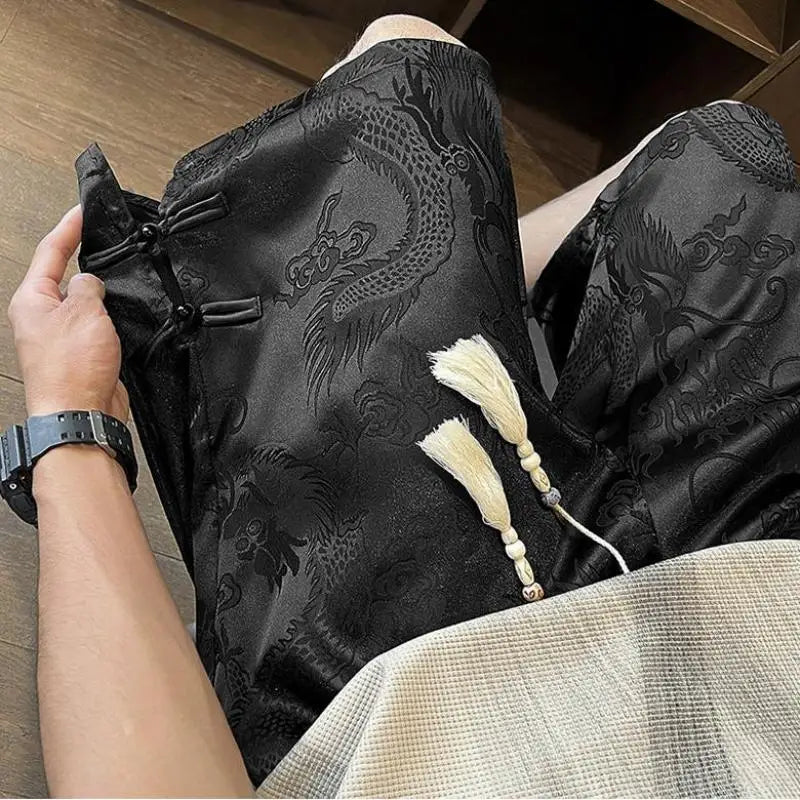 Men's Dragon Print Twill Shorts | Plus Size M–5XL