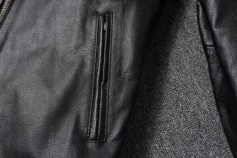 New 100% Cowhide Leather Jacket men Top Layer Clothes Men's Stand Collar Motorcycle Clothes  Autumn Winter Plus Size motorcycle