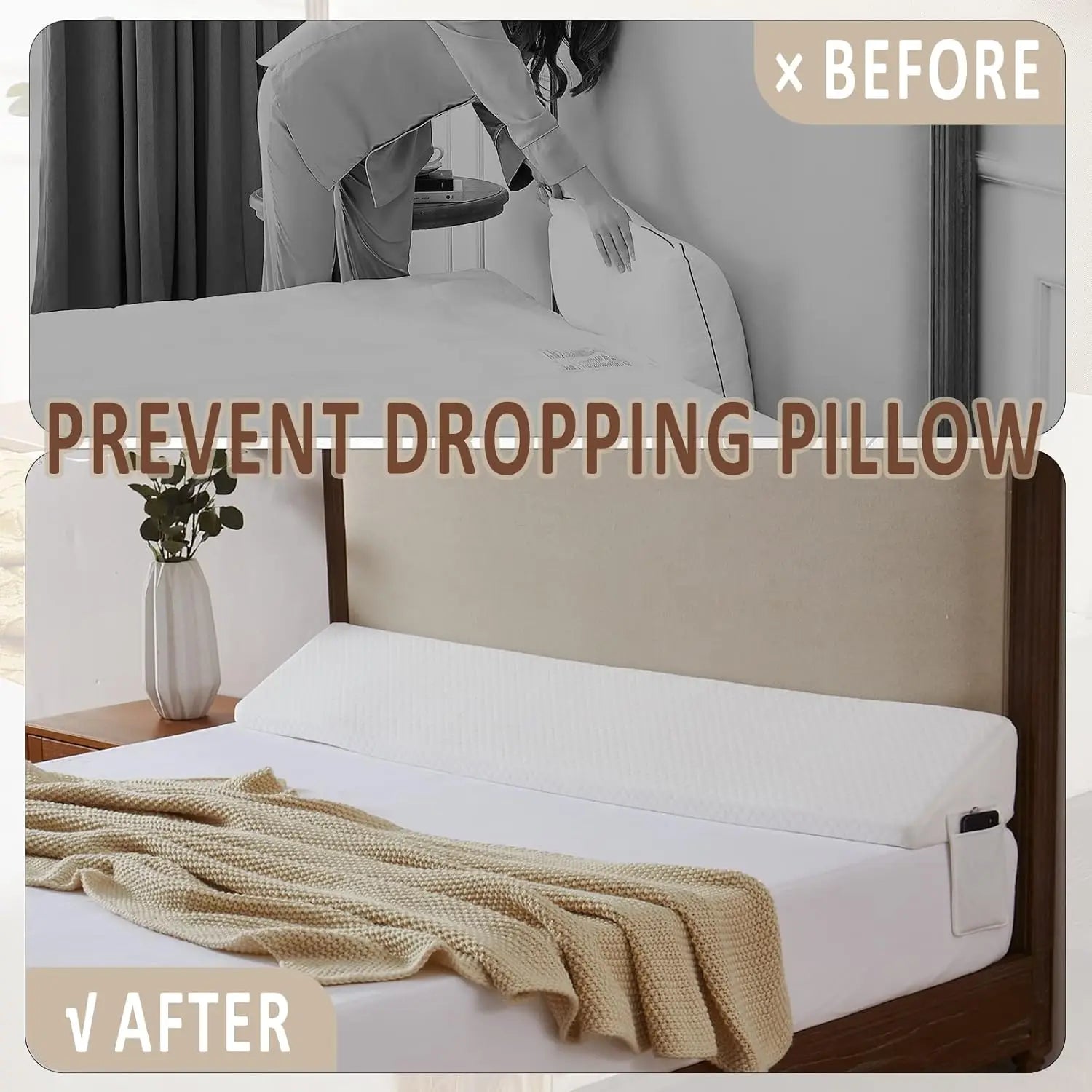 Bed Wedge Pillow-Adjustable 0-7" Gap Filler for Headboard & Mattress/Wall, Backrest, Bed Pillows for Snoring, Spinal Alignment