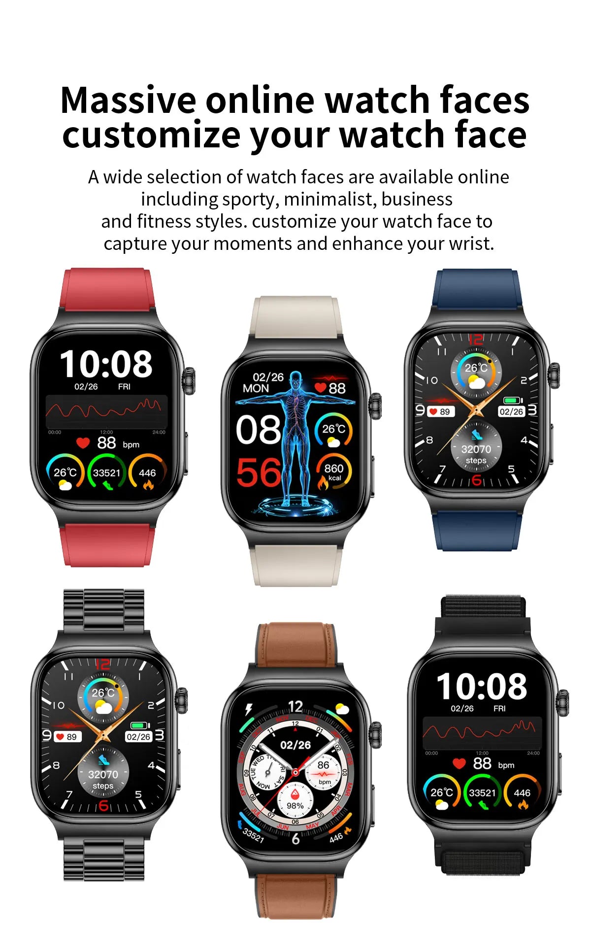 2026 New Accurate Diagnosis Smart Watch Body Fat ECG Blood oxygen BP Health Sport HD AMOLED Screen Call Smart Watches man woman