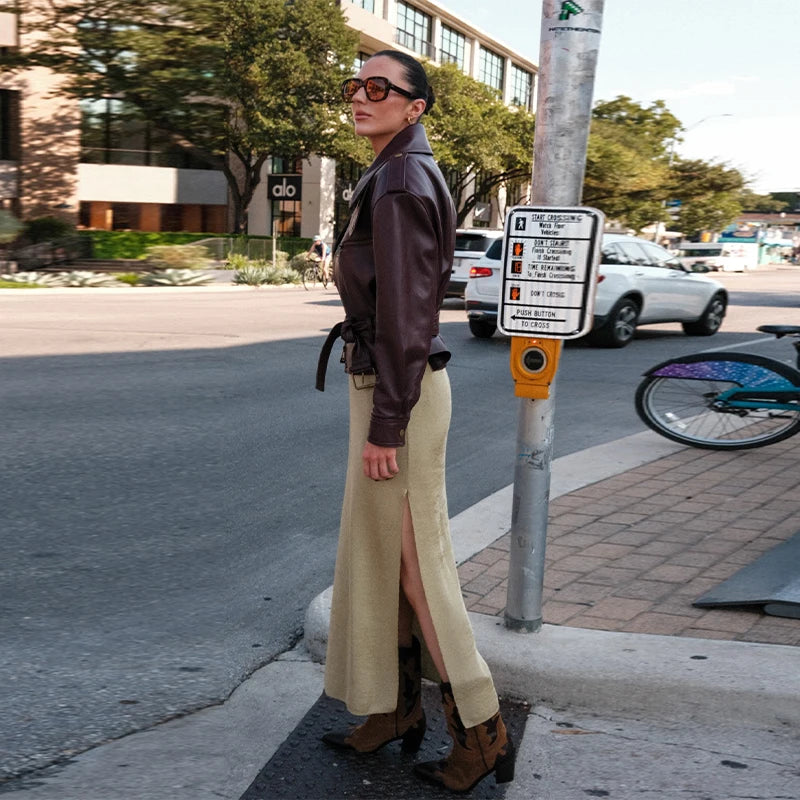 Vintage Fashion Elegant High Neck Leather Jacket 2025 New Exquisite Cinched Waist Short Coat High Street Faux Leather Clothes