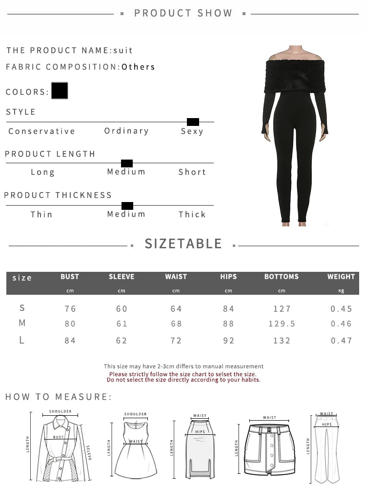 Winter Furry Patchwork Jumpsuit – Slash Neck Long Sleeve Slim Fit Streetwear