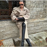 Elegant Lapel Lace-Up Overcoat
