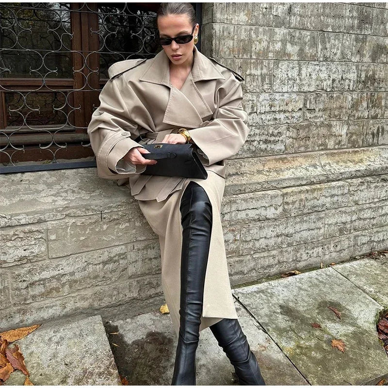 Elegant Lapel Lace-Up Overcoat