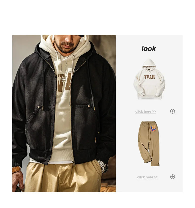Maden J130 Heavyweight Canvas Hooded Jacket for Men
