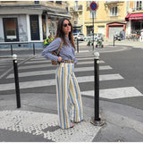 Street Striped Jeans Women's High-Waist Pockets Wide-Leg Trouser 2026 Spring Summer Retro Multicolor Vertical Stripe Denim Pant