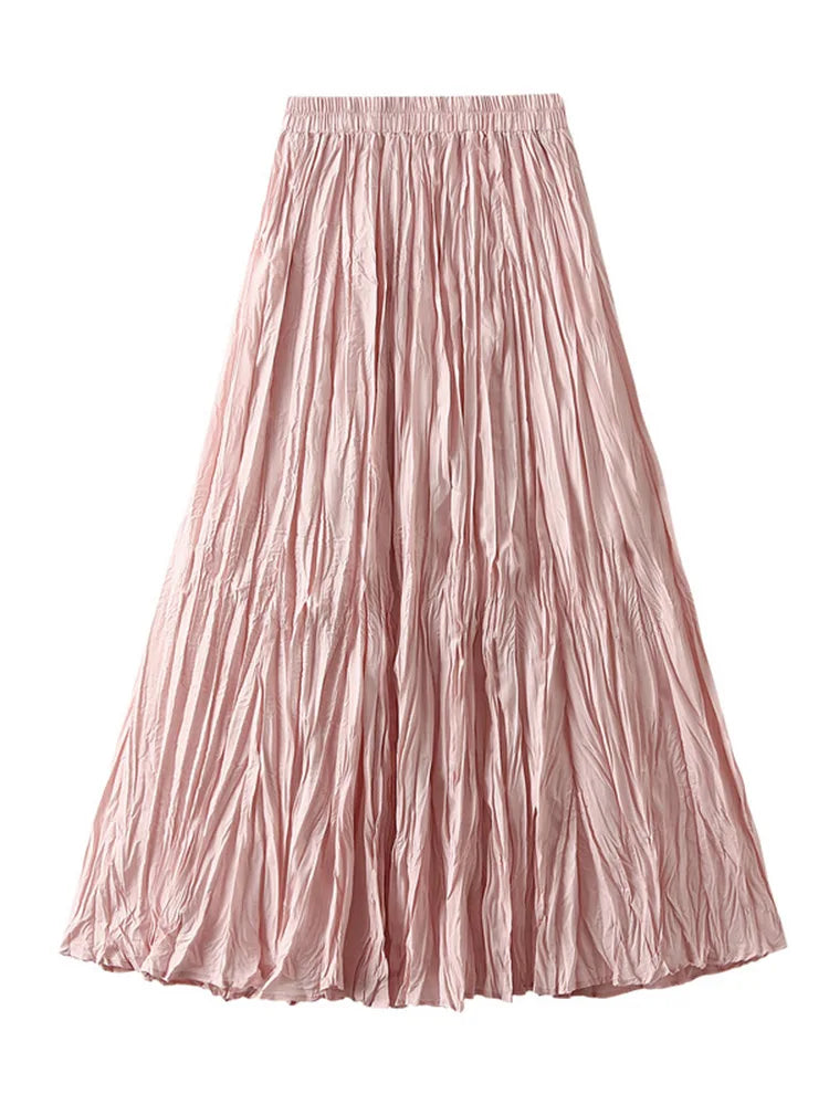 Women's Pleated Maxi Skirt – Elegant A-Line Beach Style