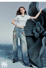 TOYOUTH Women Denim Jean 2025 Spring New Long Pants 8518053