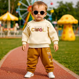 Toddler Boys’ 2-Piece Winter Fleece Set - Funny Bear Thick Pullover & Printed Pants