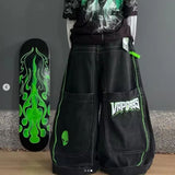 Alien Pattern Wide-Leg Hip-Hop Jeans