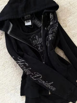 Women’s Y2K Black Graphic Zip-Up Hoodie