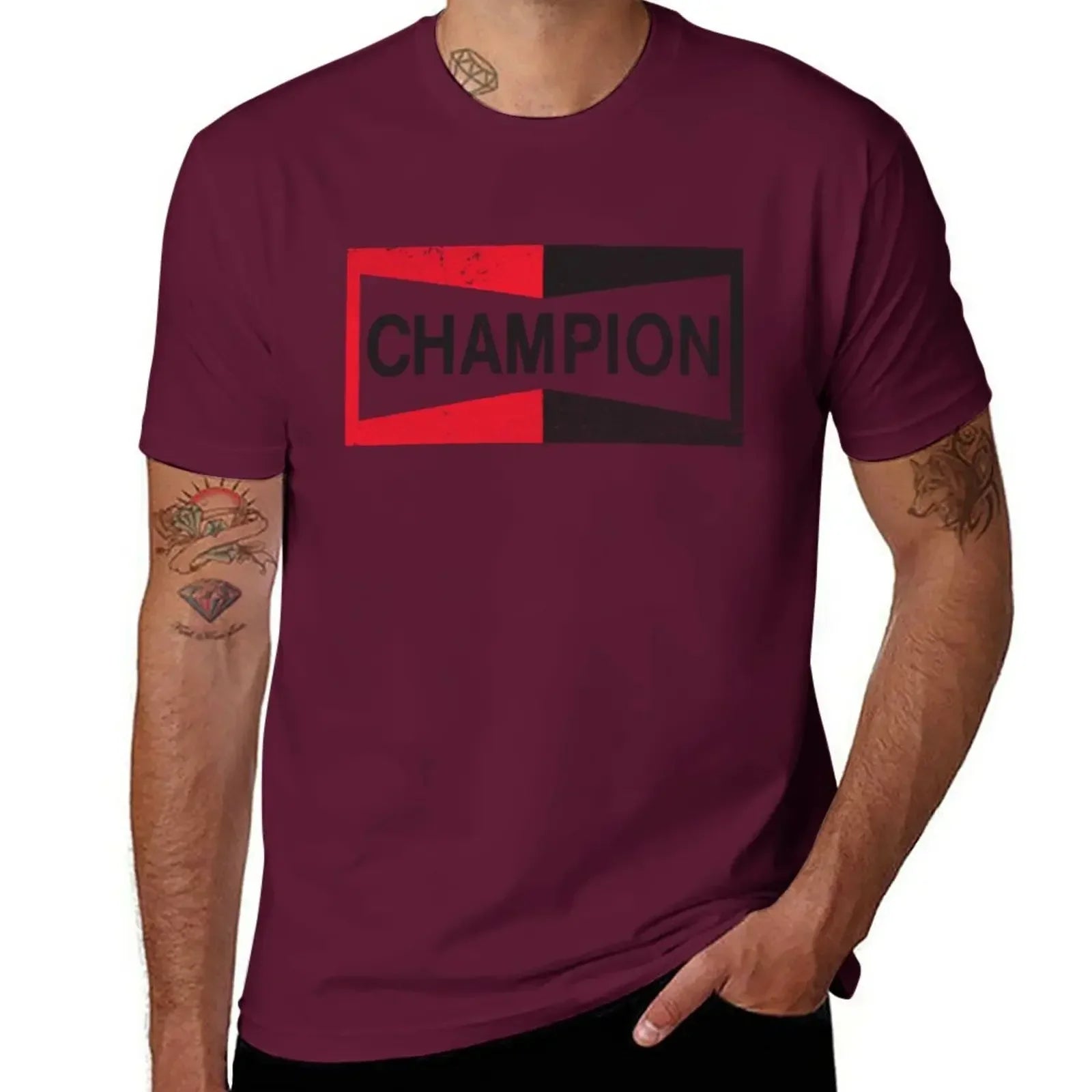 Men’s Champion Spark Plug Retro Distressed Emblem Tee